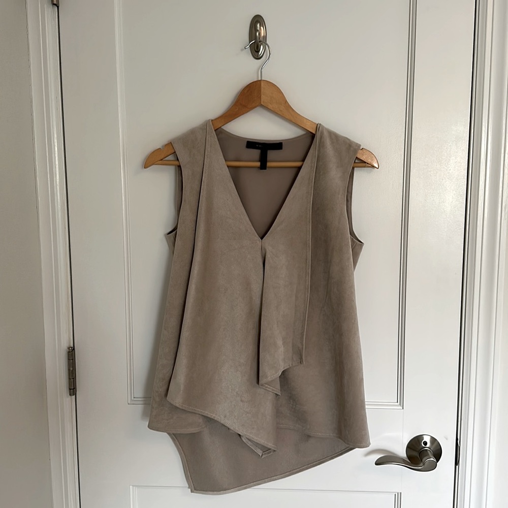 BCBG MaxAzria Sleeveless Faux Suede V-Neck Top in Taupe, Size XXS